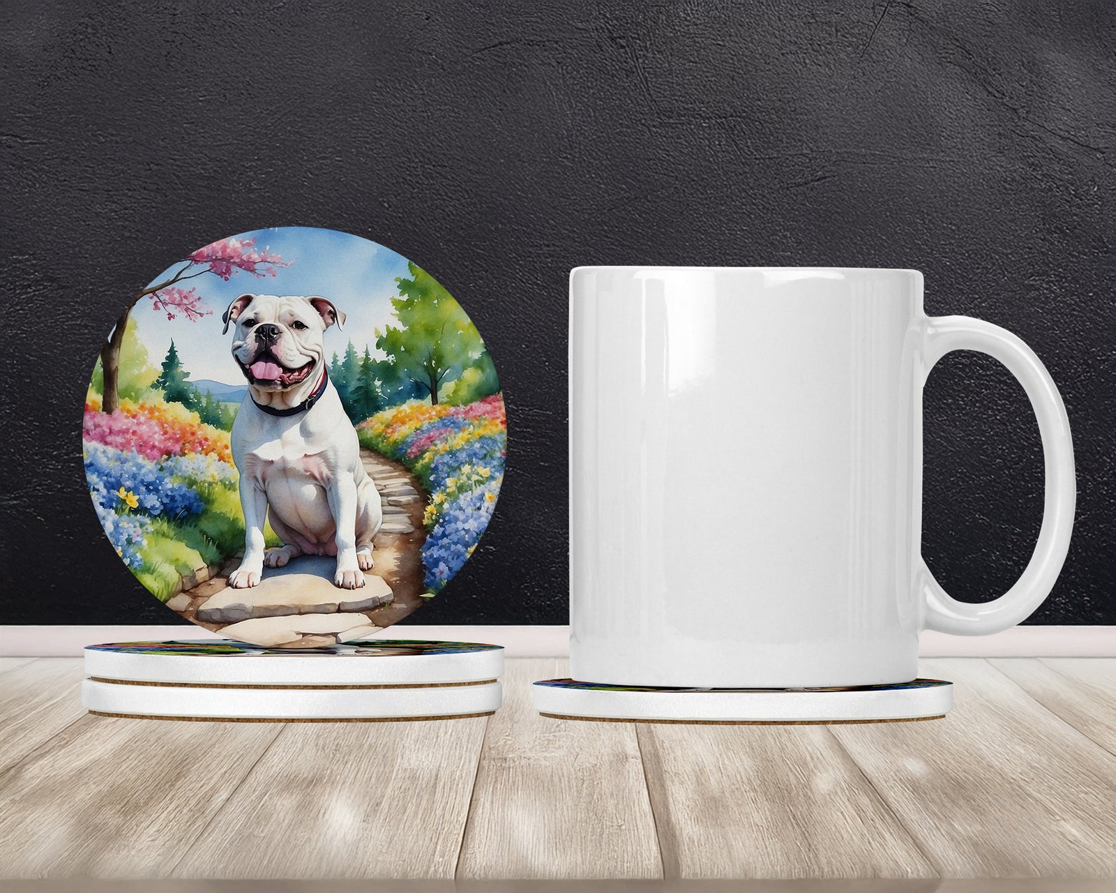 Caroline's Treasures American Bulldog Spring Garden Large Sandstone Coasters Pack of 4