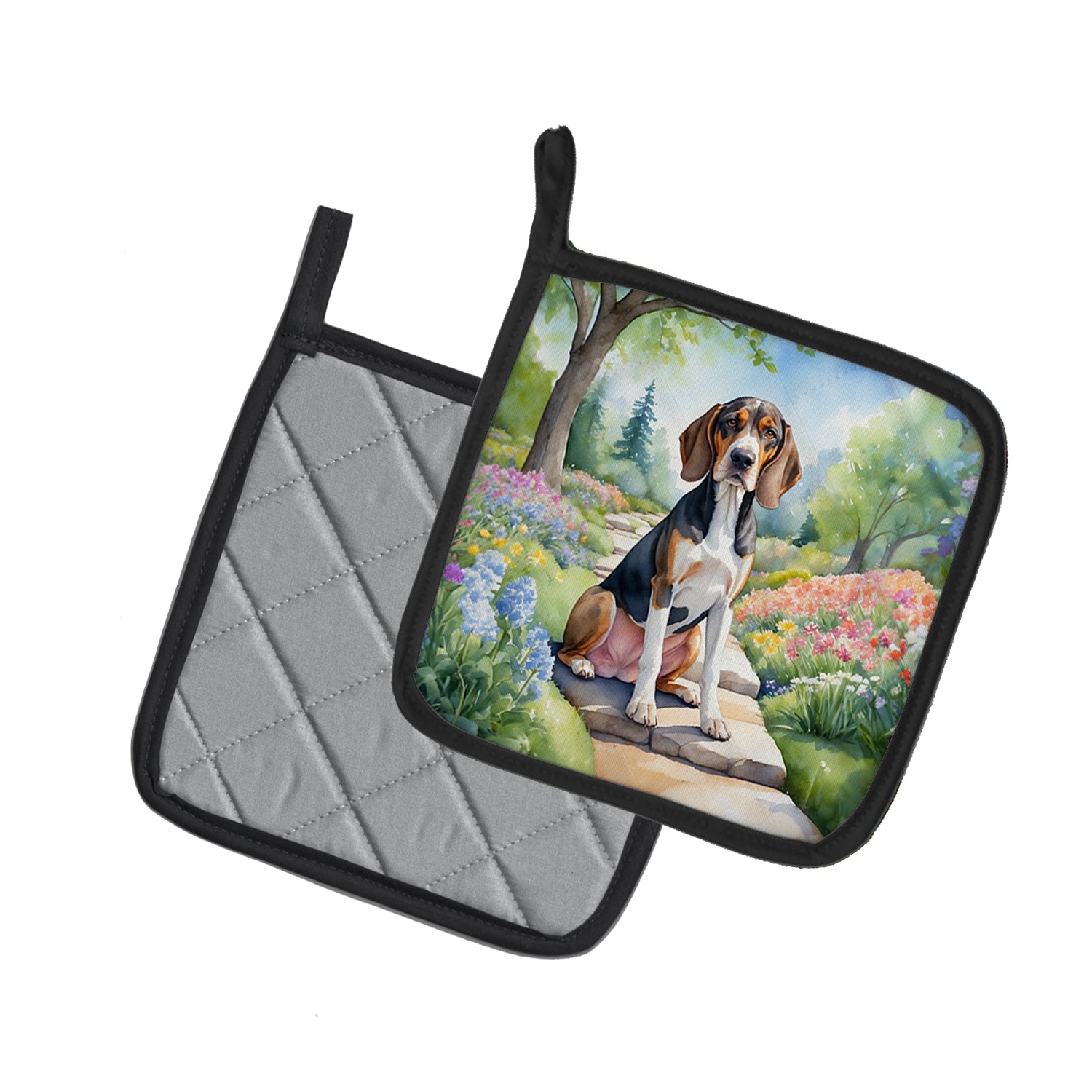 American English Coonhound Spring Garden Pair of Pot Holders