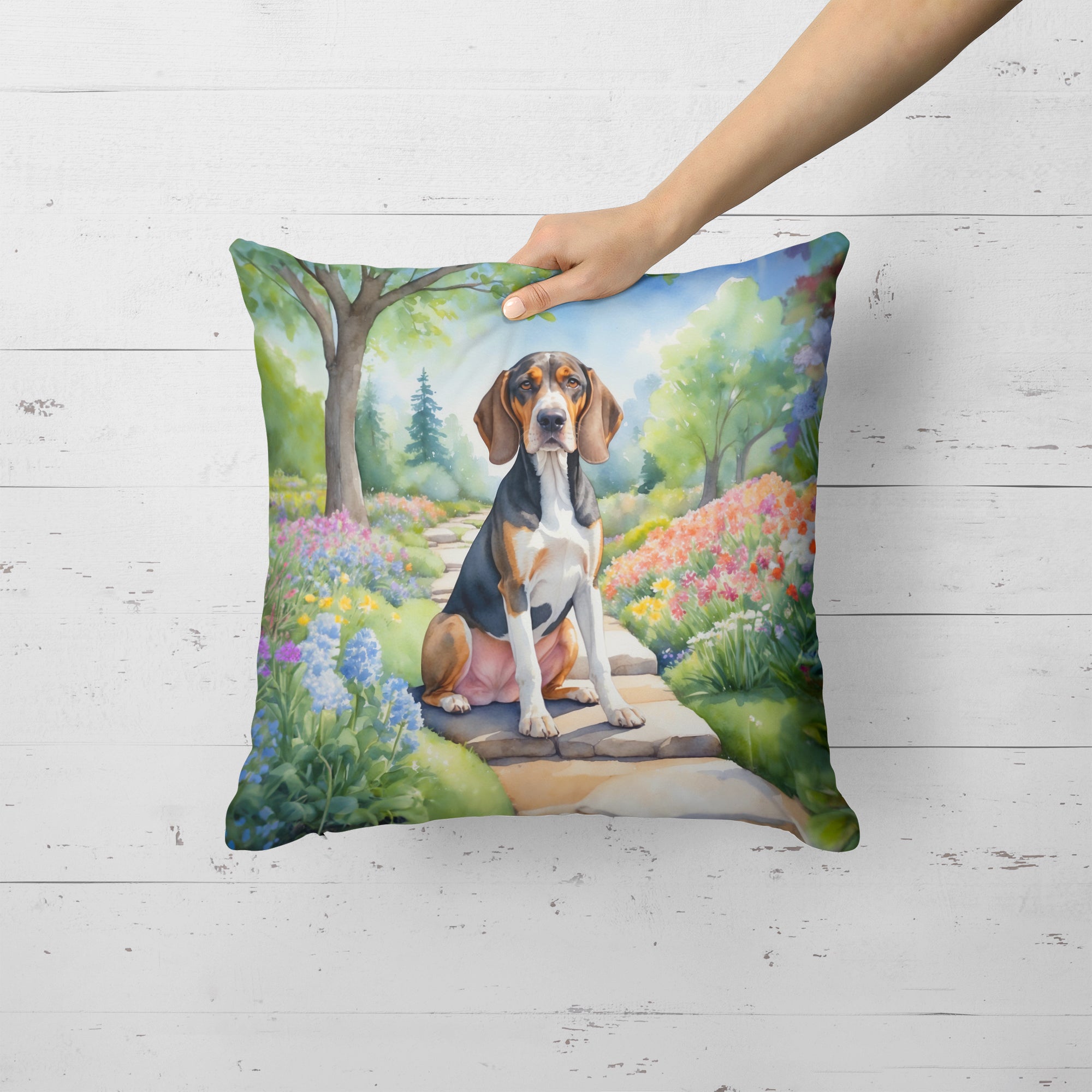 American English Coonhound Spring Garden Throw Pillow