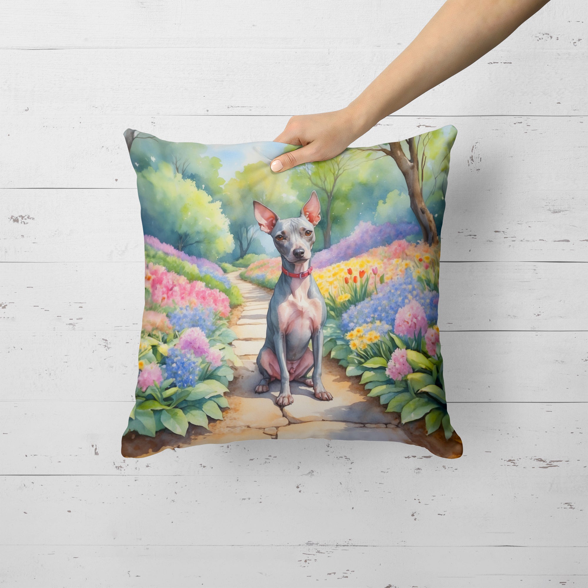 American Hairless Terrier Spring Garden Throw Pillow