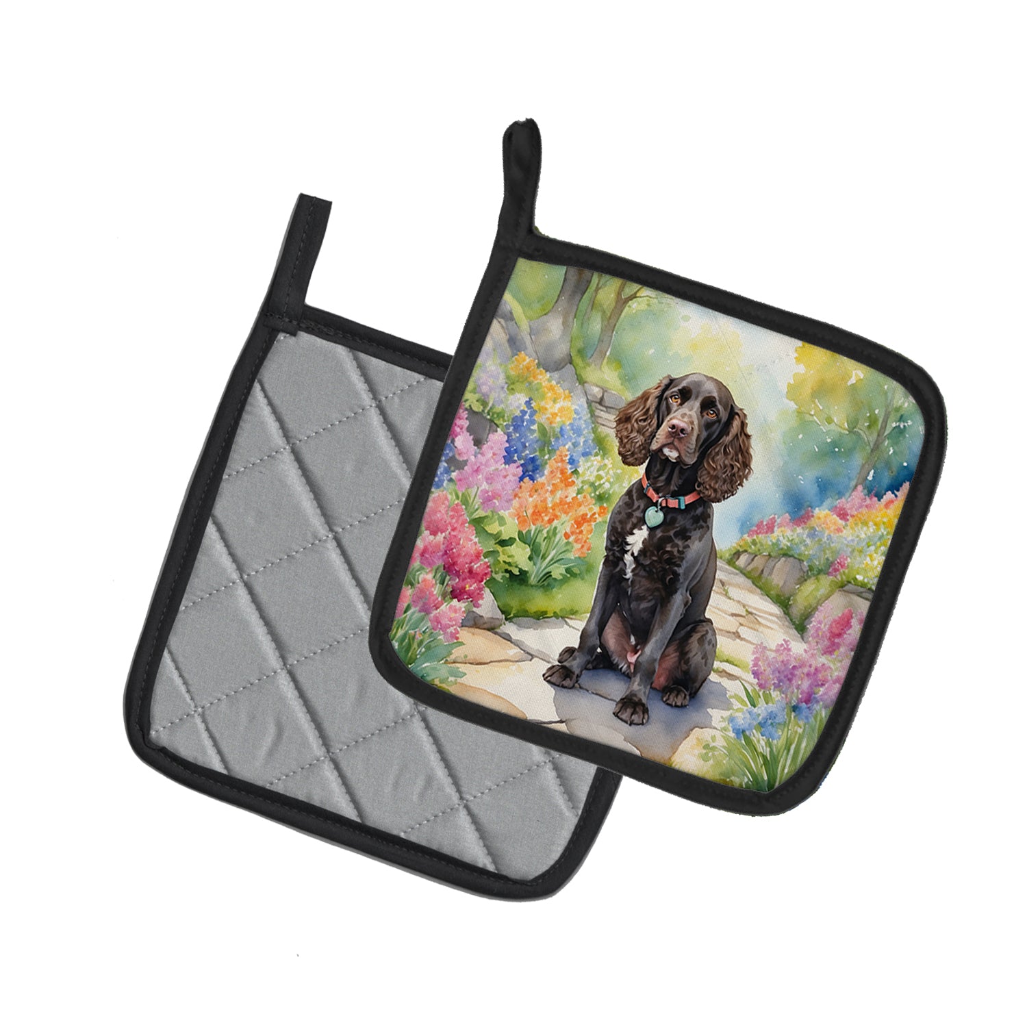 Caroline's Treasures American Water Spaniel Spring Garden Pot Holders - Set of 2 Decorative Kitchen Helpers | Made in the USA