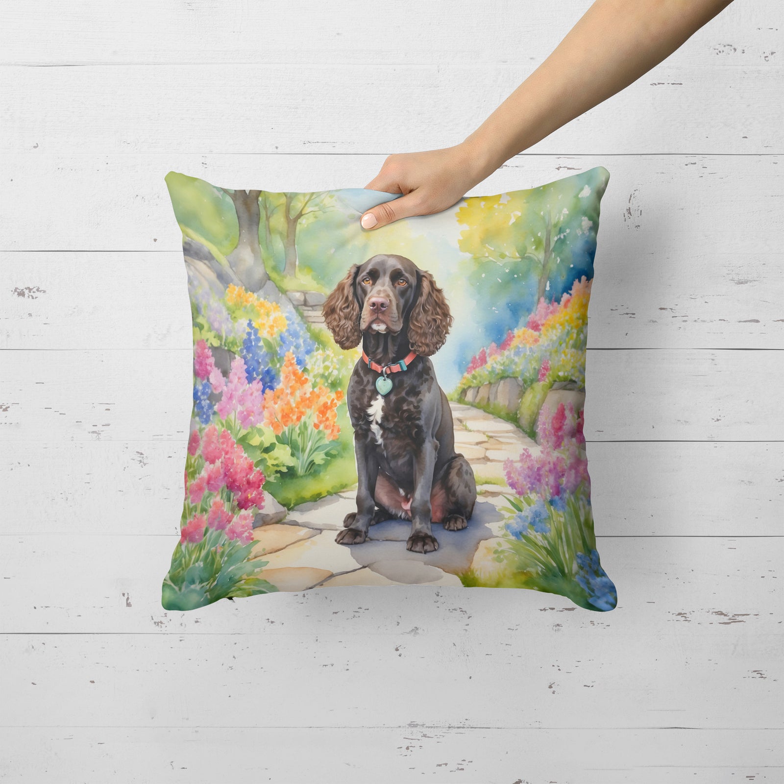 Caroline's Treasures American Water Spaniel Spring Garden Throw Pillow