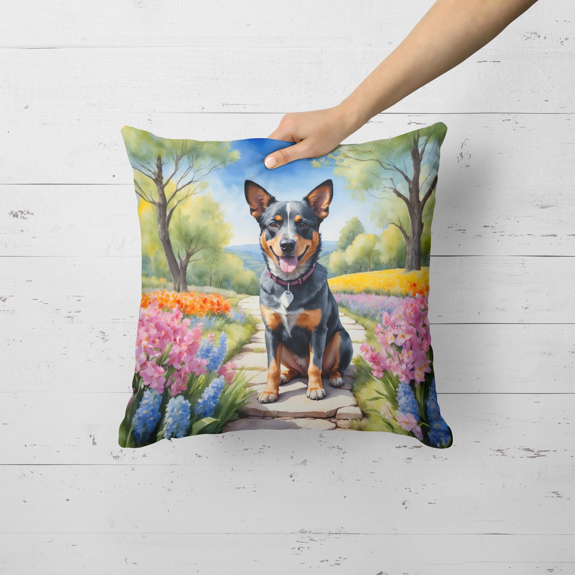 Australian Cattle Dog Spring Garden Throw Pillow