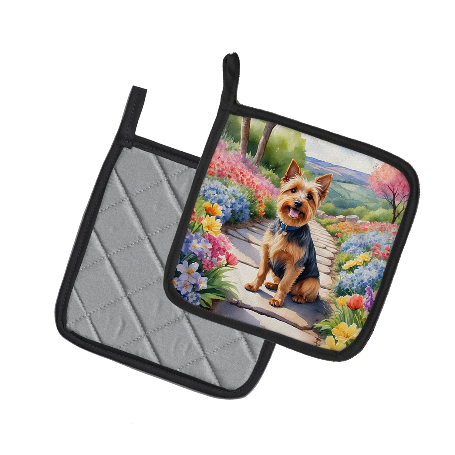 Caroline's Treasures Australian Terrier Spring Garden Pot Holders - Set of 2 Decorative Kitchen Helpers | Made in the USA