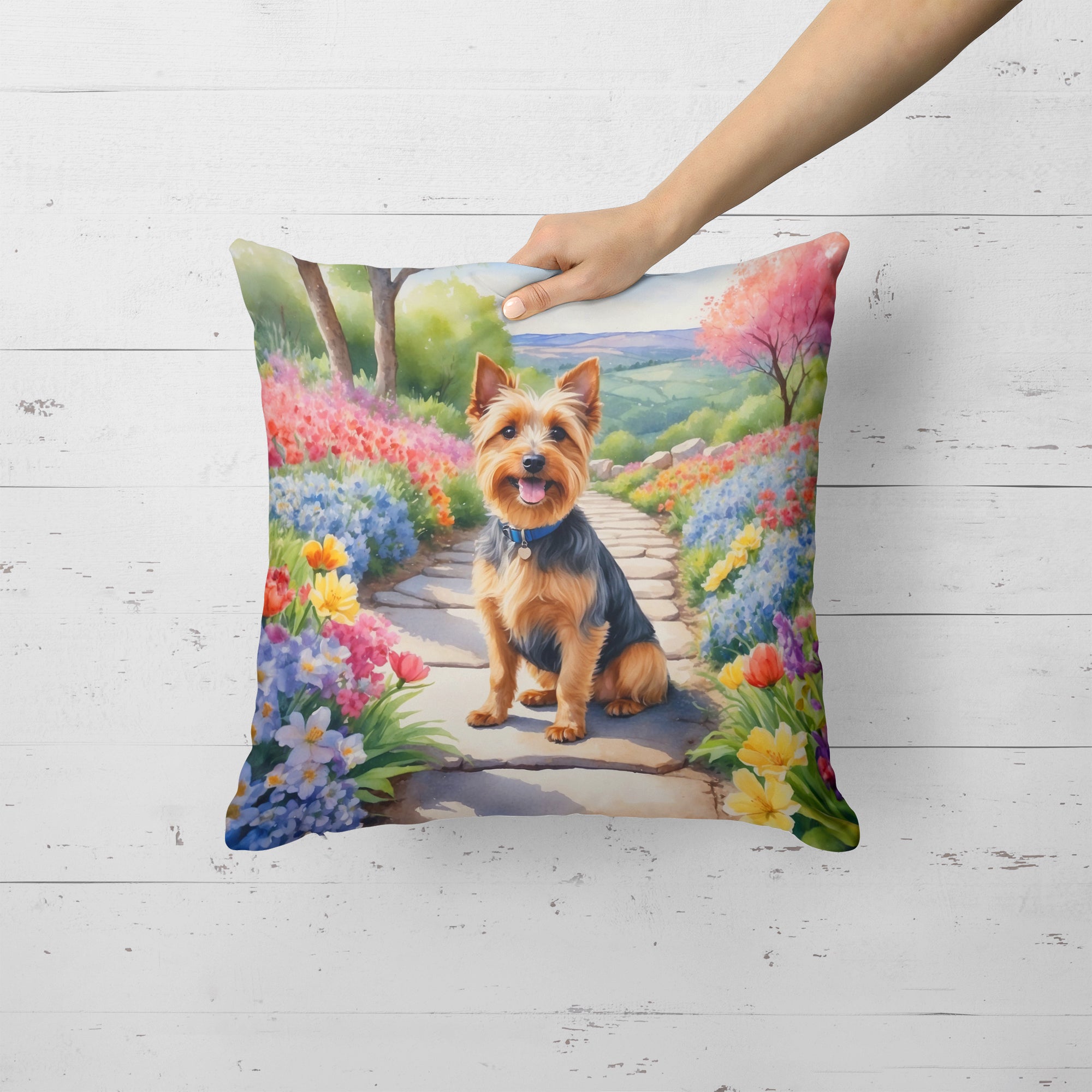 Australian Terrier Spring Garden Throw Pillow
