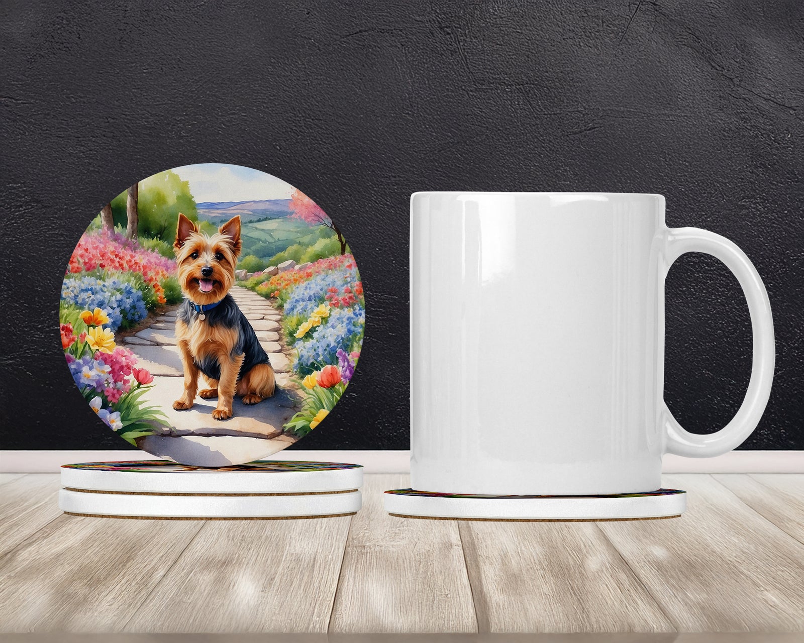 Caroline's Treasures Australian Terrier Spring Garden Large Sandstone Coasters Pack of 4