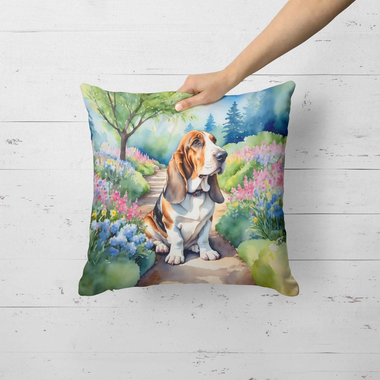 Caroline's Treasures Basset Hound Spring Garden Throw Pillow