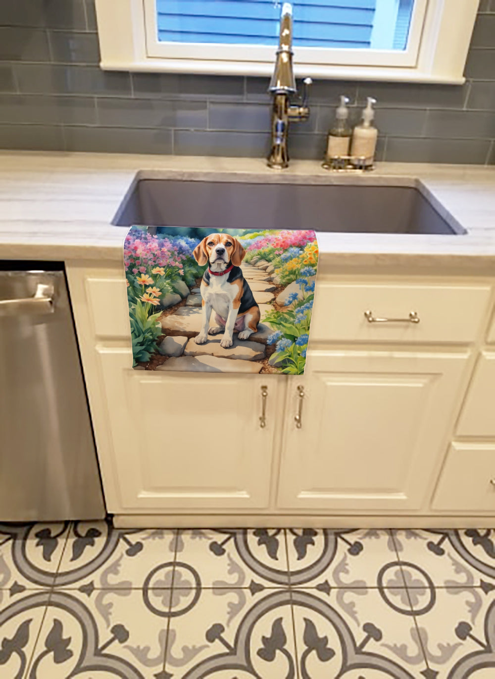 Beagle Spring Garden Kitchen Towel