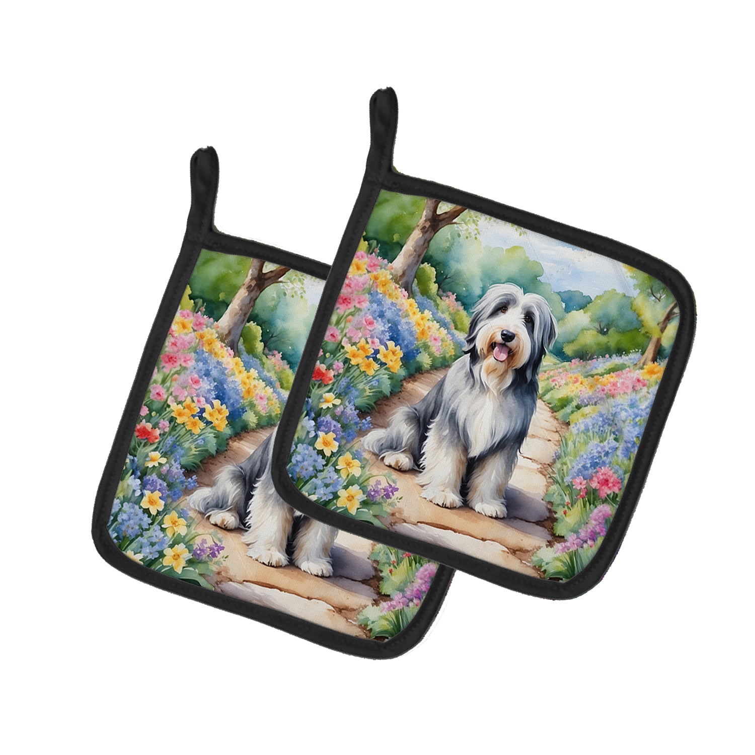 Buy this Bearded Collie Spring Garden Pair of Pot Holders
