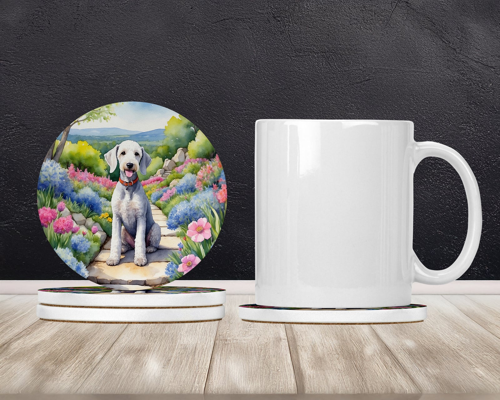 Caroline's Treasures Bedlington Terrier Spring Garden Large Sandstone Coasters Pack of 4