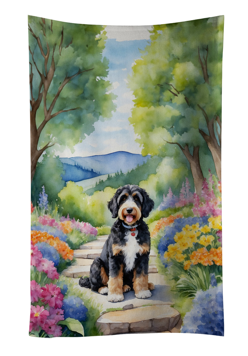 Buy this Bernedoodle Spring Path Kitchen Towel
