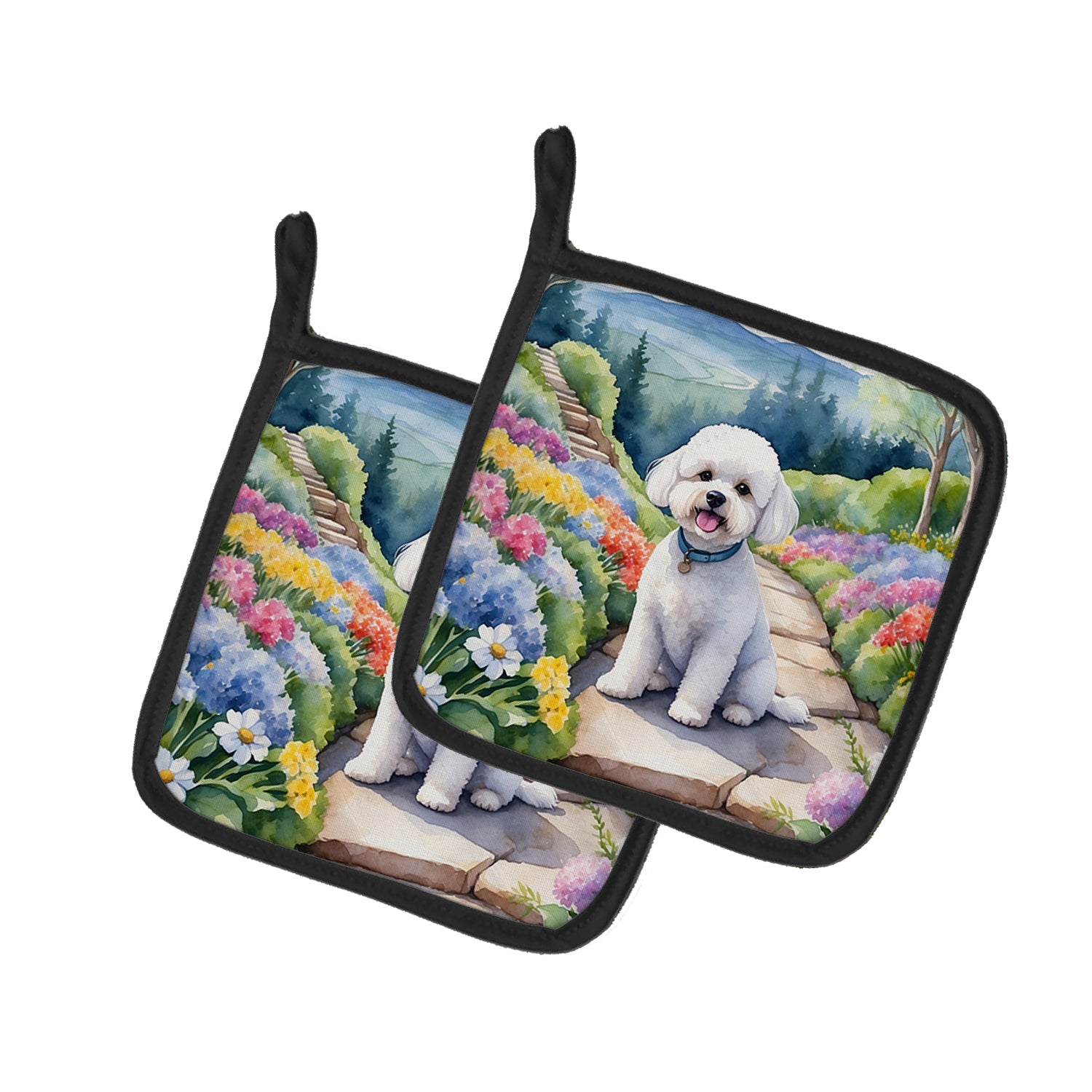 Buy this Bichon Frise Spring Path Pair of Pot Holders
