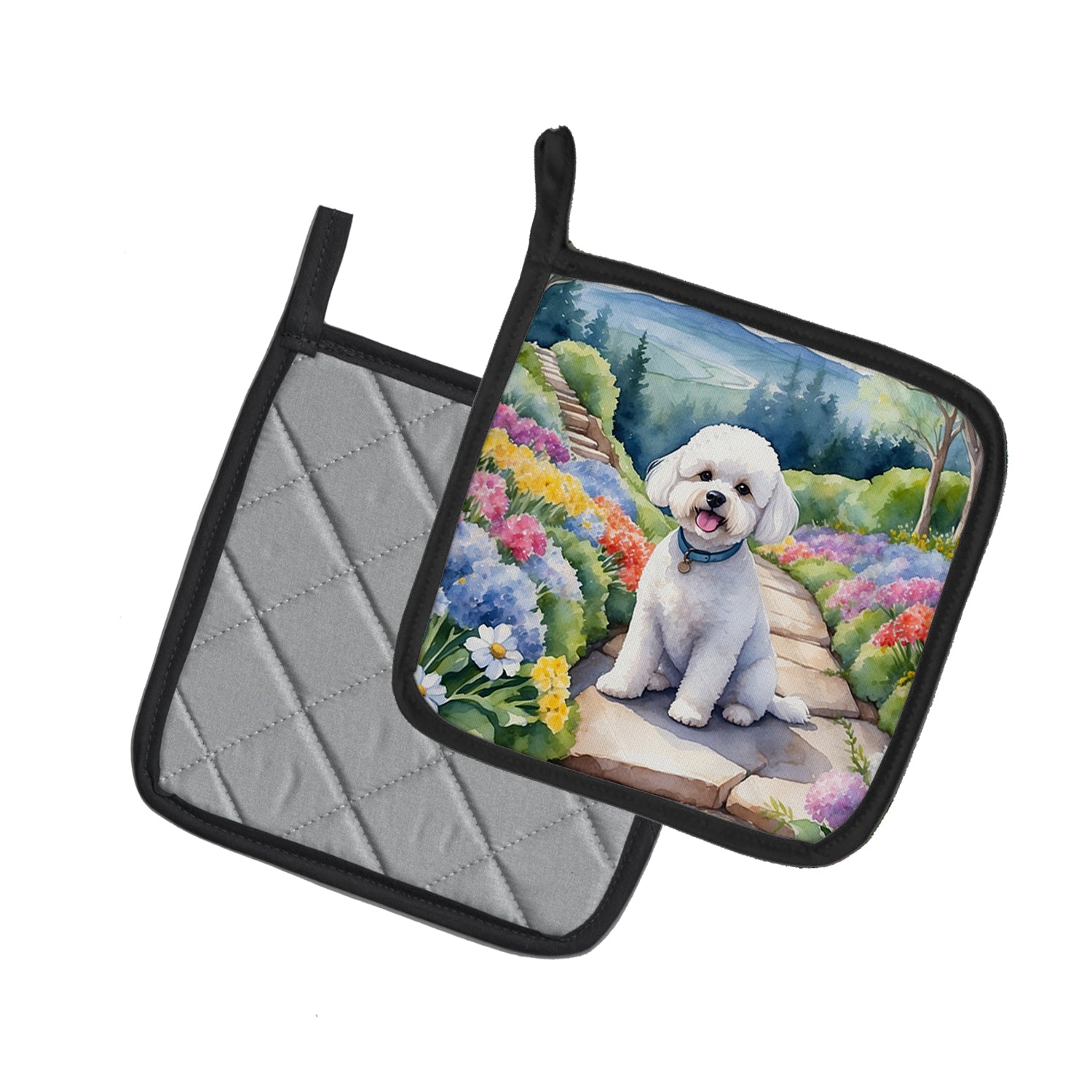 Buy this Bichon Frise Spring Path Pair of Pot Holders