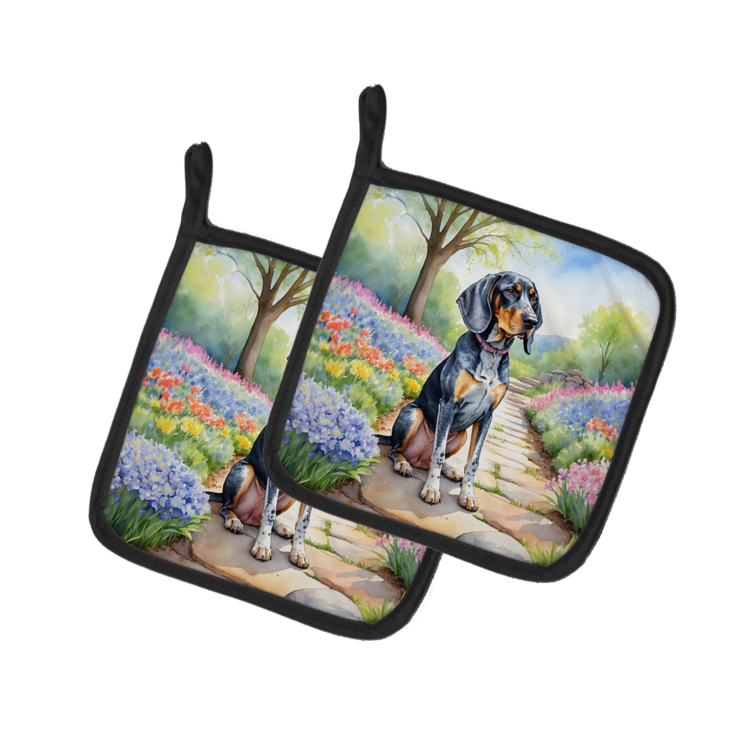 Buy this Bluetick Coonhound Spring Path Pair of Pot Holders