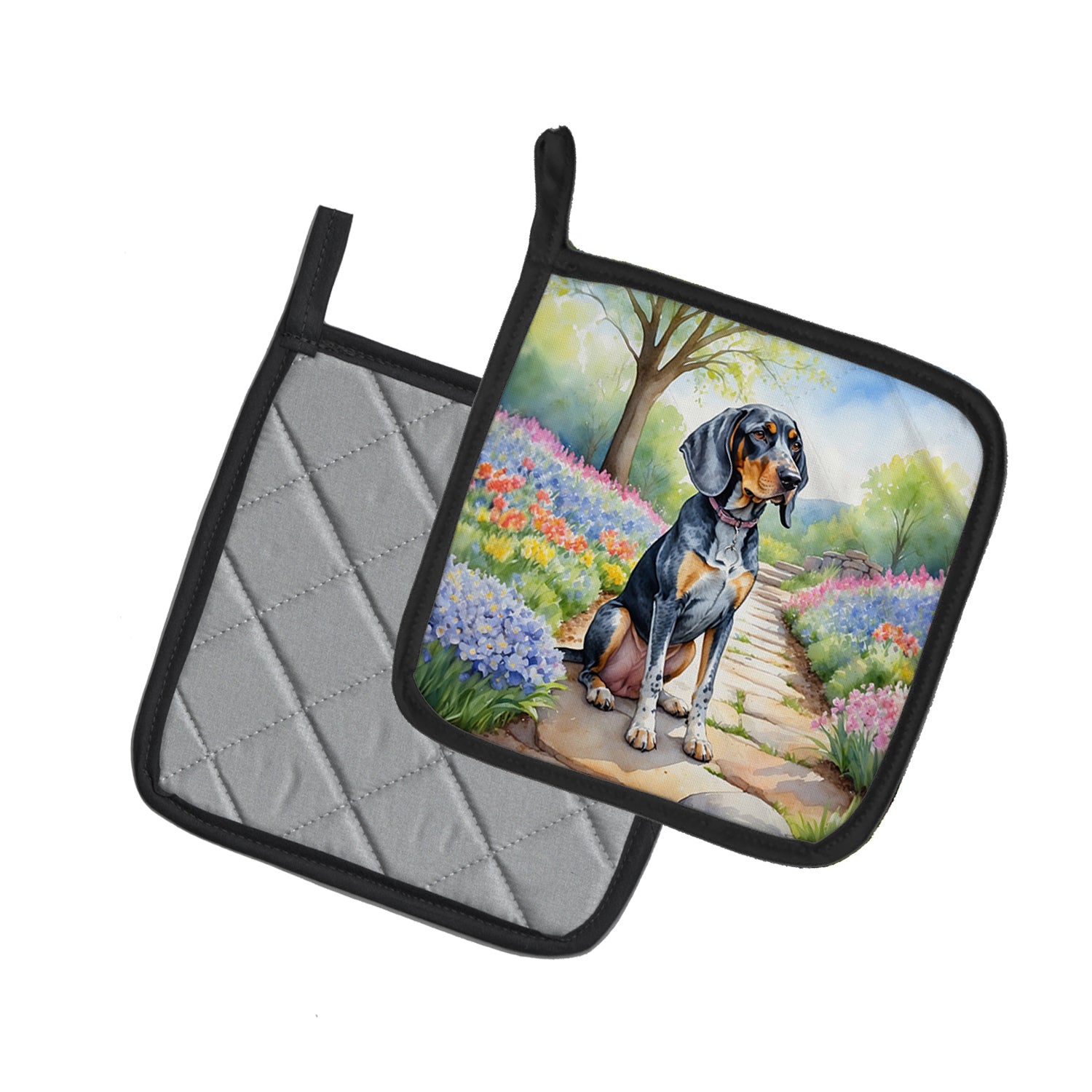 Bluetick Coonhound Spring Path Pair of Pot Holders