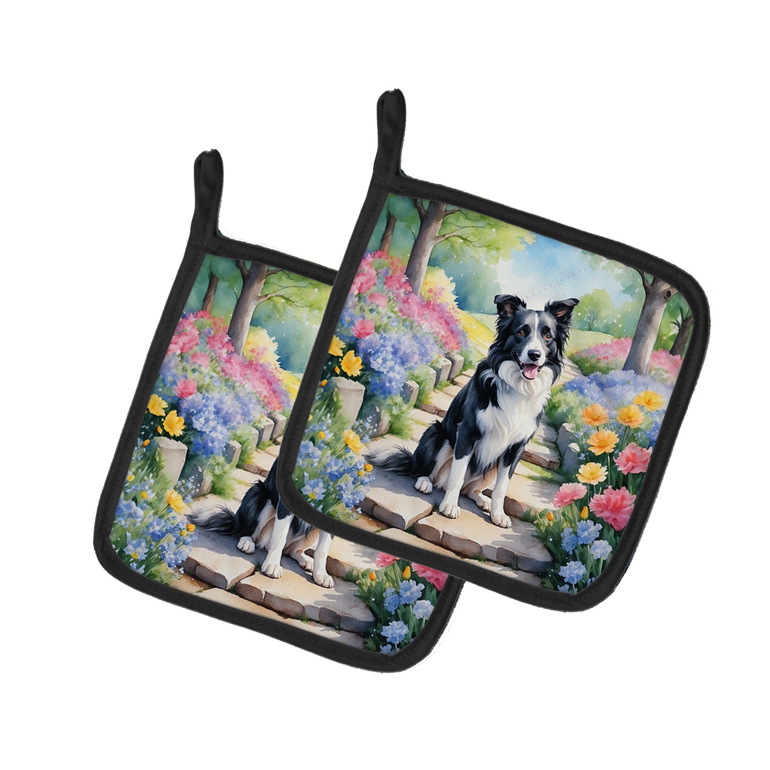 Buy this Border Collie Spring Path Pair of Pot Holders