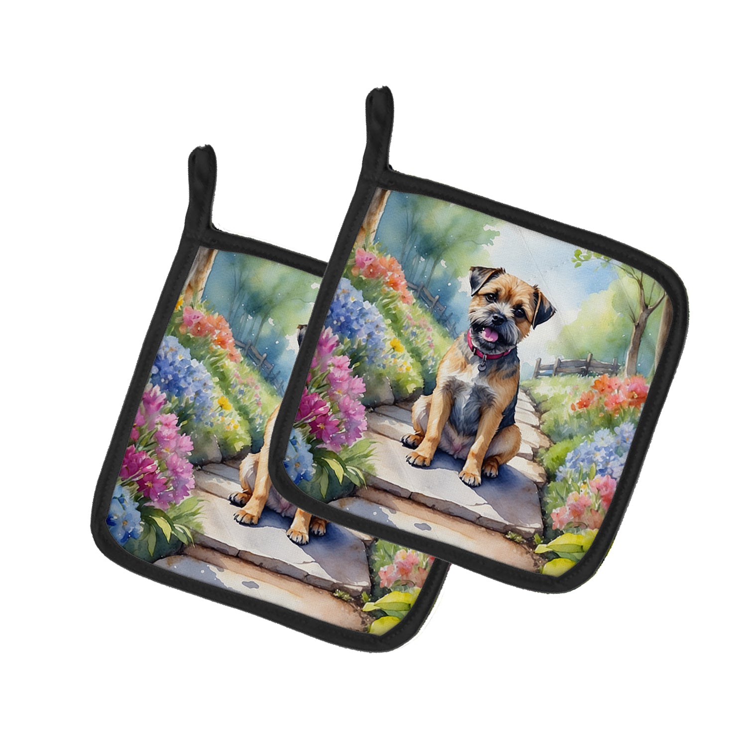 Buy this Border Terrier Spring Path Pair of Pot Holders