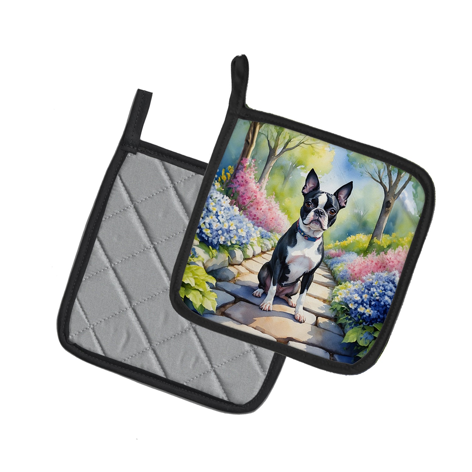 Buy this Boston Terrier Spring Path Pair of Pot Holders
