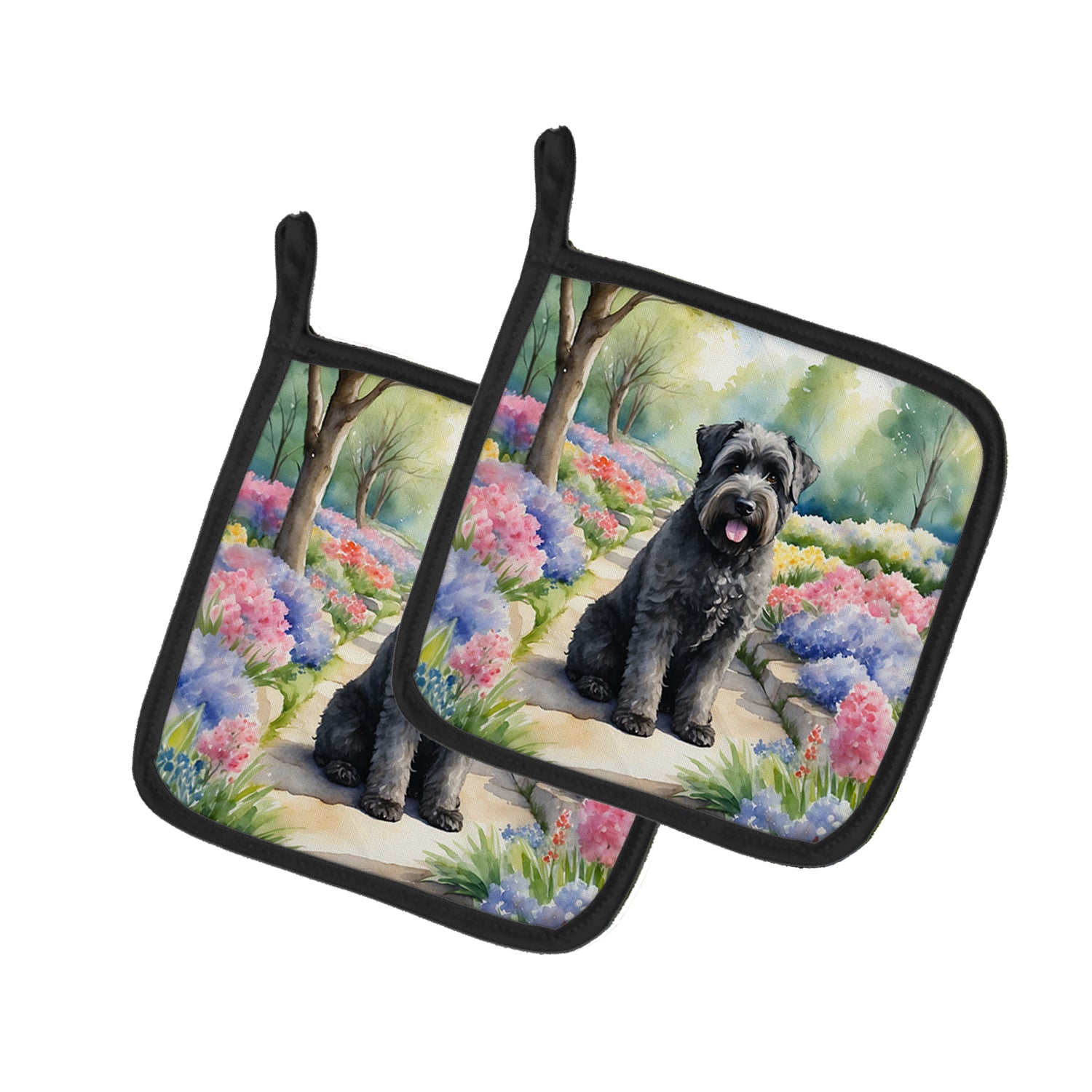Buy this Bouvier des Flandres Spring Path Pair of Pot Holders