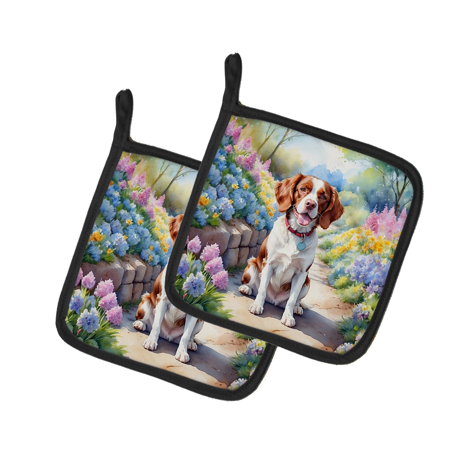 Buy this Brittany Spaniel Spring Path Pair of Pot Holders