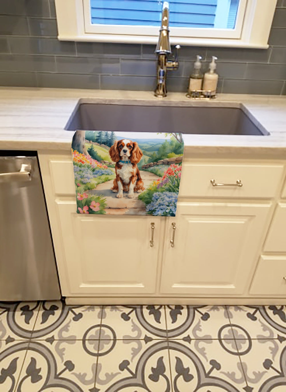 Cavalier Spaniel Spring Path Kitchen Towel
