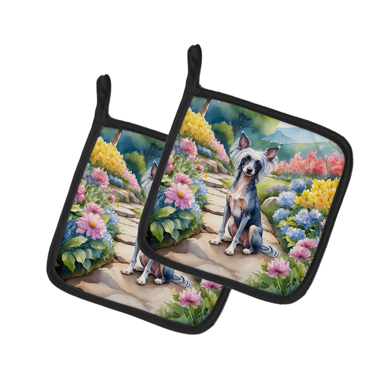 Buy this Chinese Crested Spring Path Pair of Pot Holders