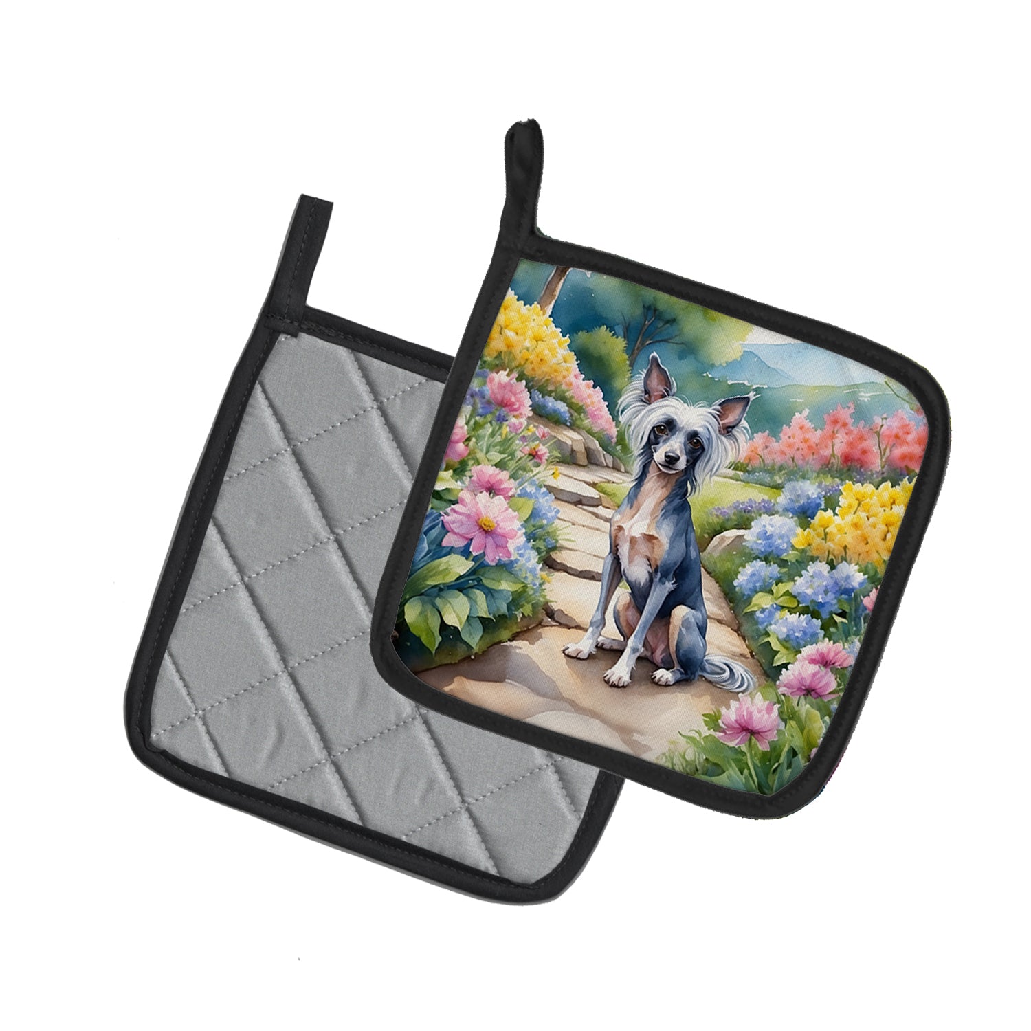 Chinese Crested Spring Path Pair of Pot Holders