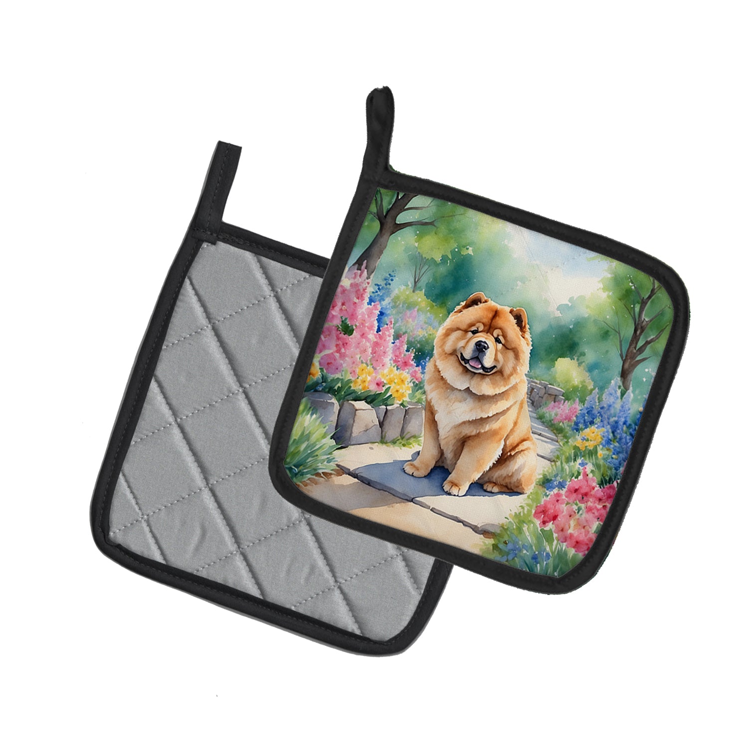 Chow Chow Spring Path Pair of Pot Holders