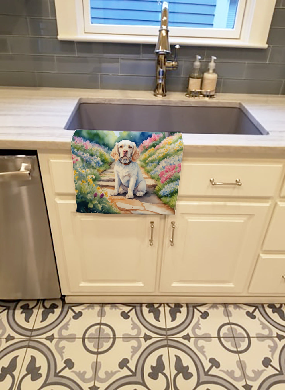Clumber Spaniel Spring Path Kitchen Towel