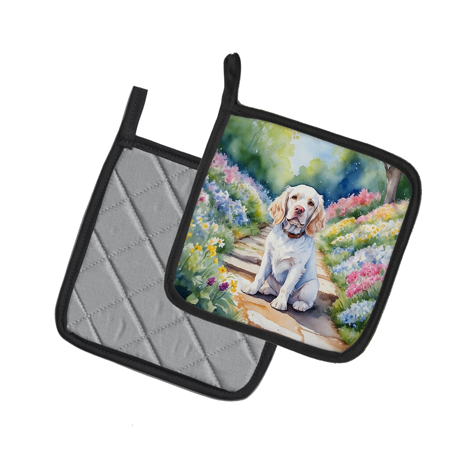 Buy this Clumber Spaniel Spring Path Pair of Pot Holders
