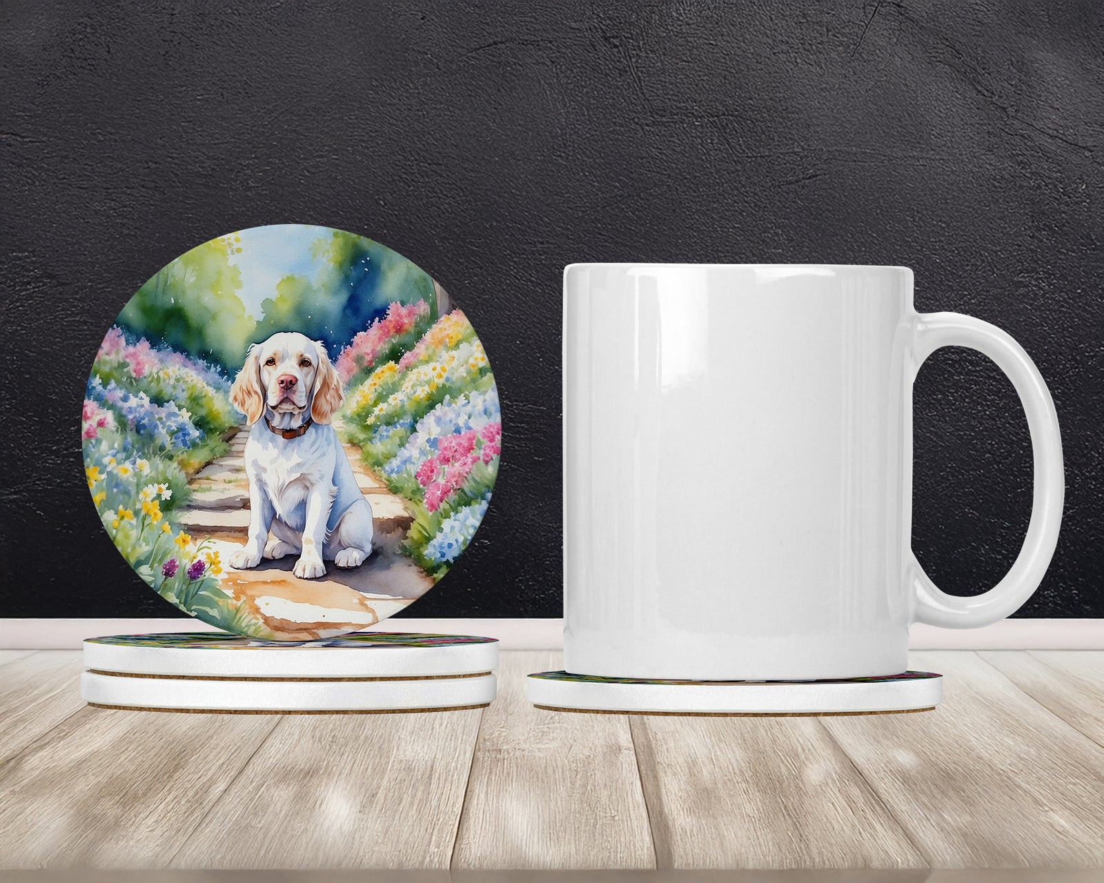 Caroline's Treasures Clumber Spaniel Spring Path Large Sandstone Coasters Pack of 4