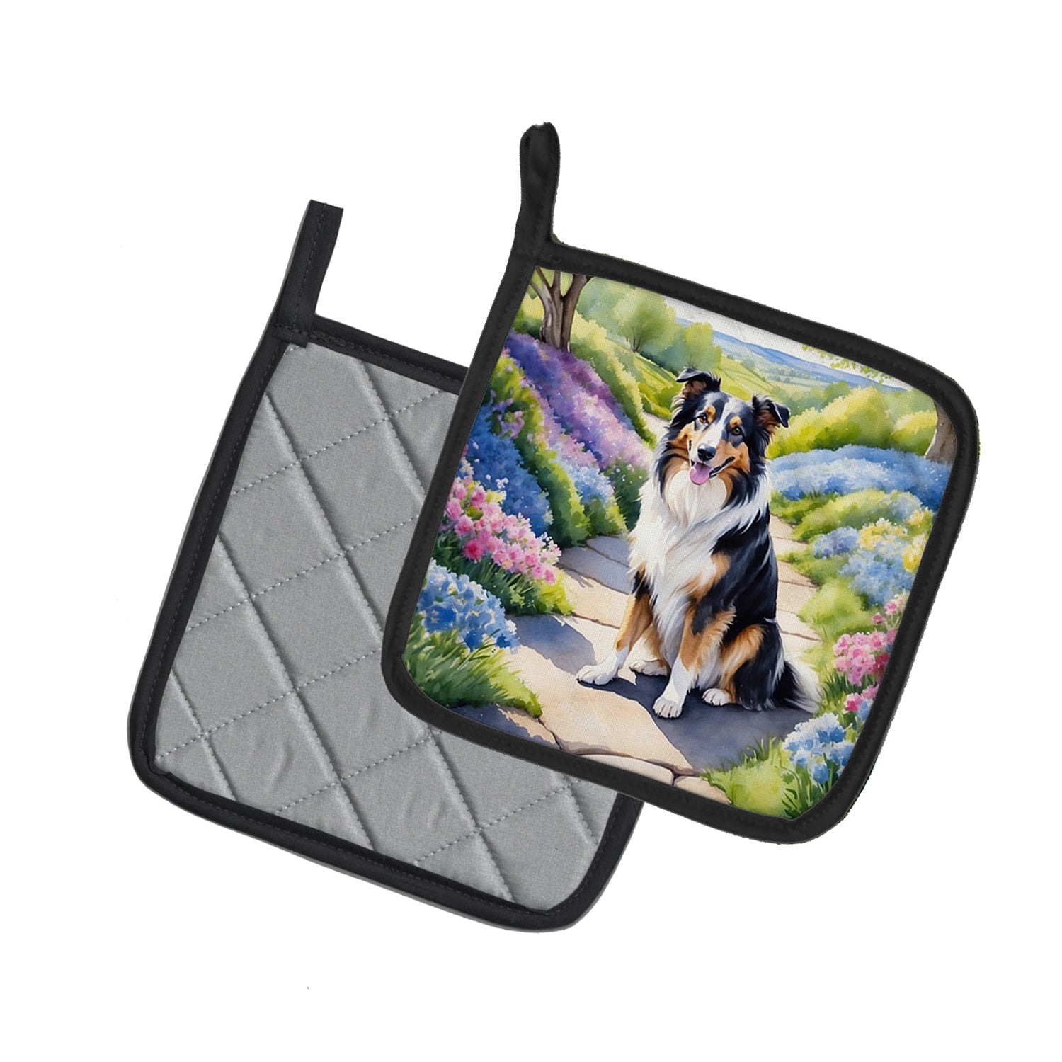 Collie Spring Path Pair of Pot Holders