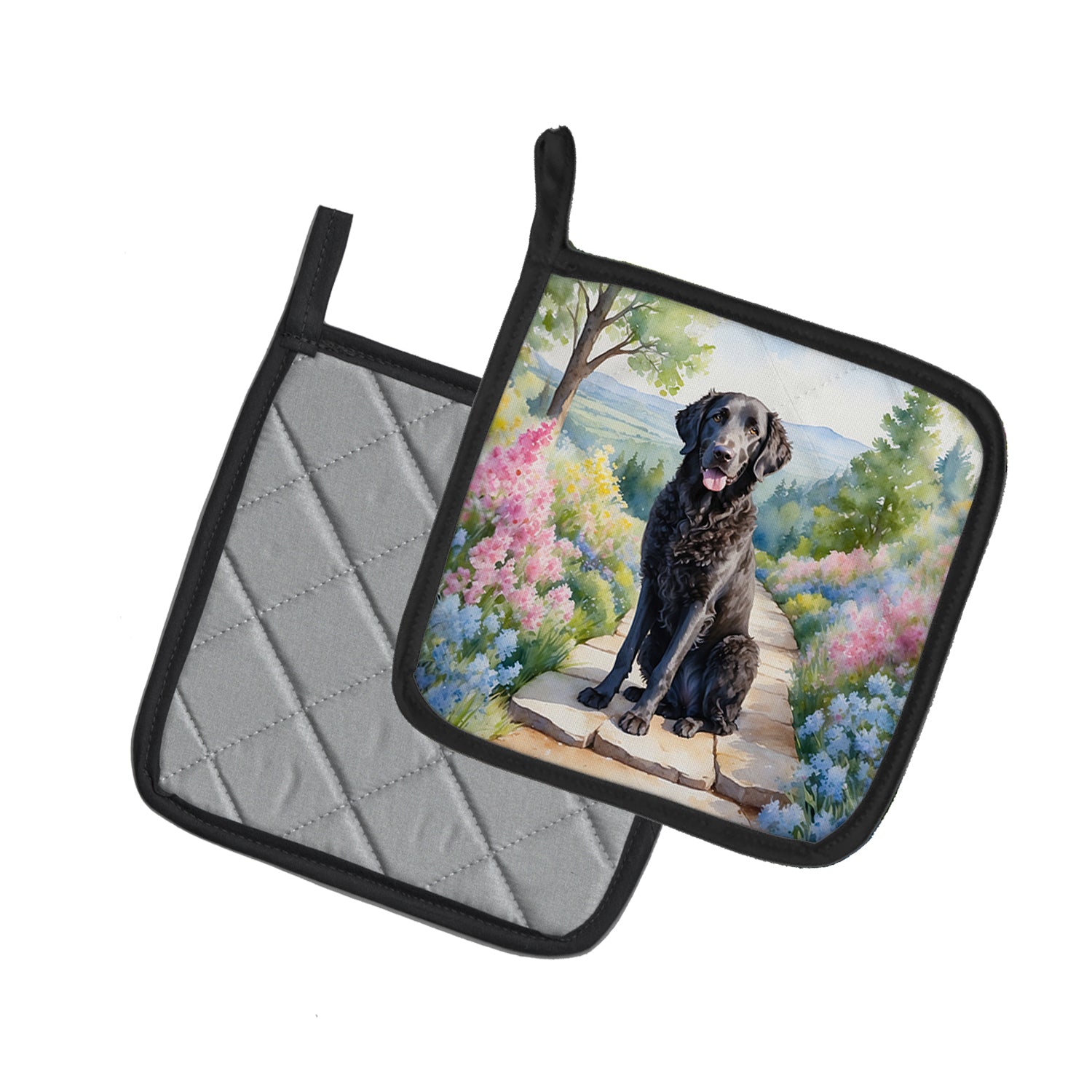 Curly-Coated Retriever Spring Path Pair of Pot Holders