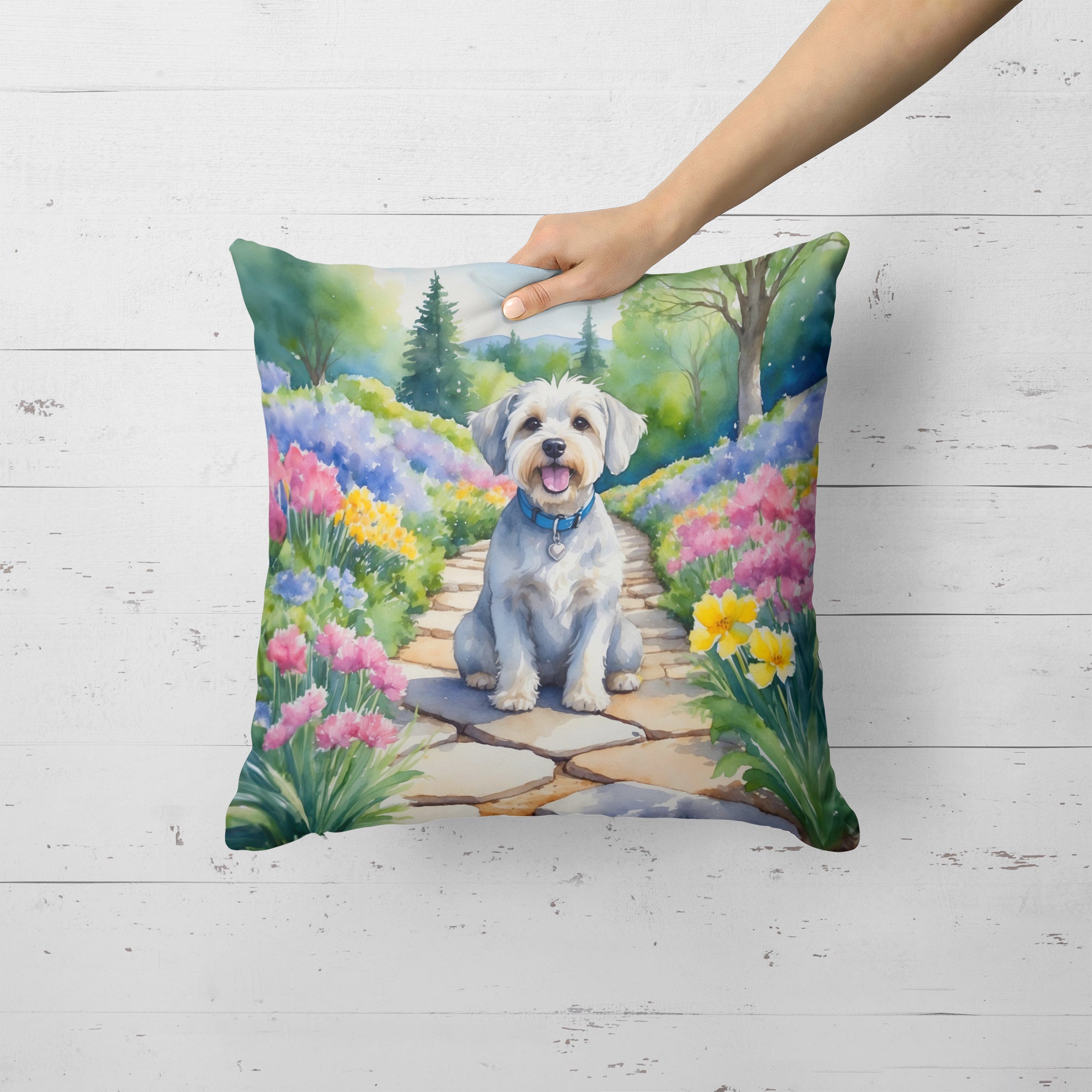 Buy this Dandie Dinmont Terrier Spring Path Throw Pillow
