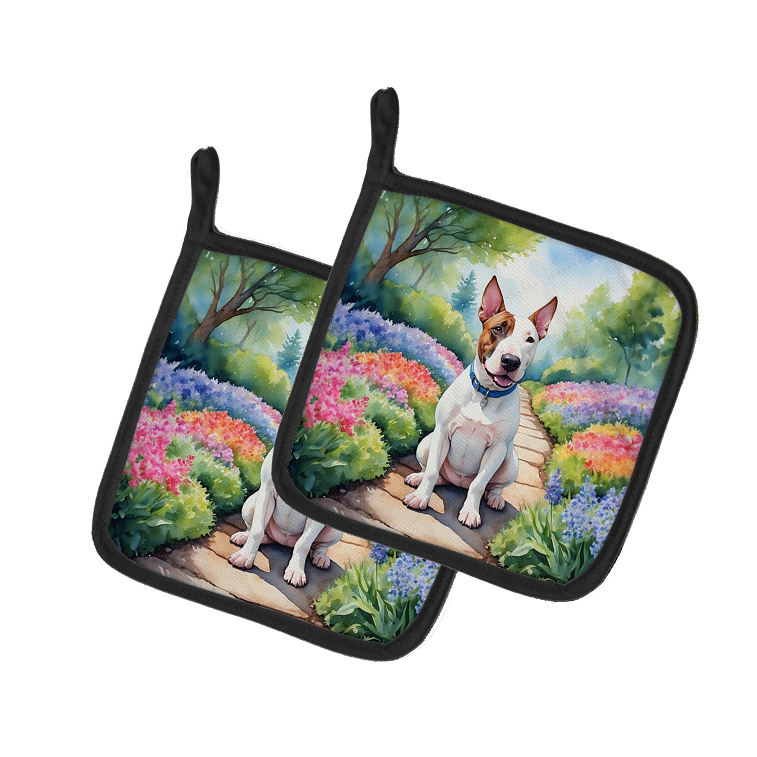 Buy this English Bull Terrier Spring Path Pair of Pot Holders