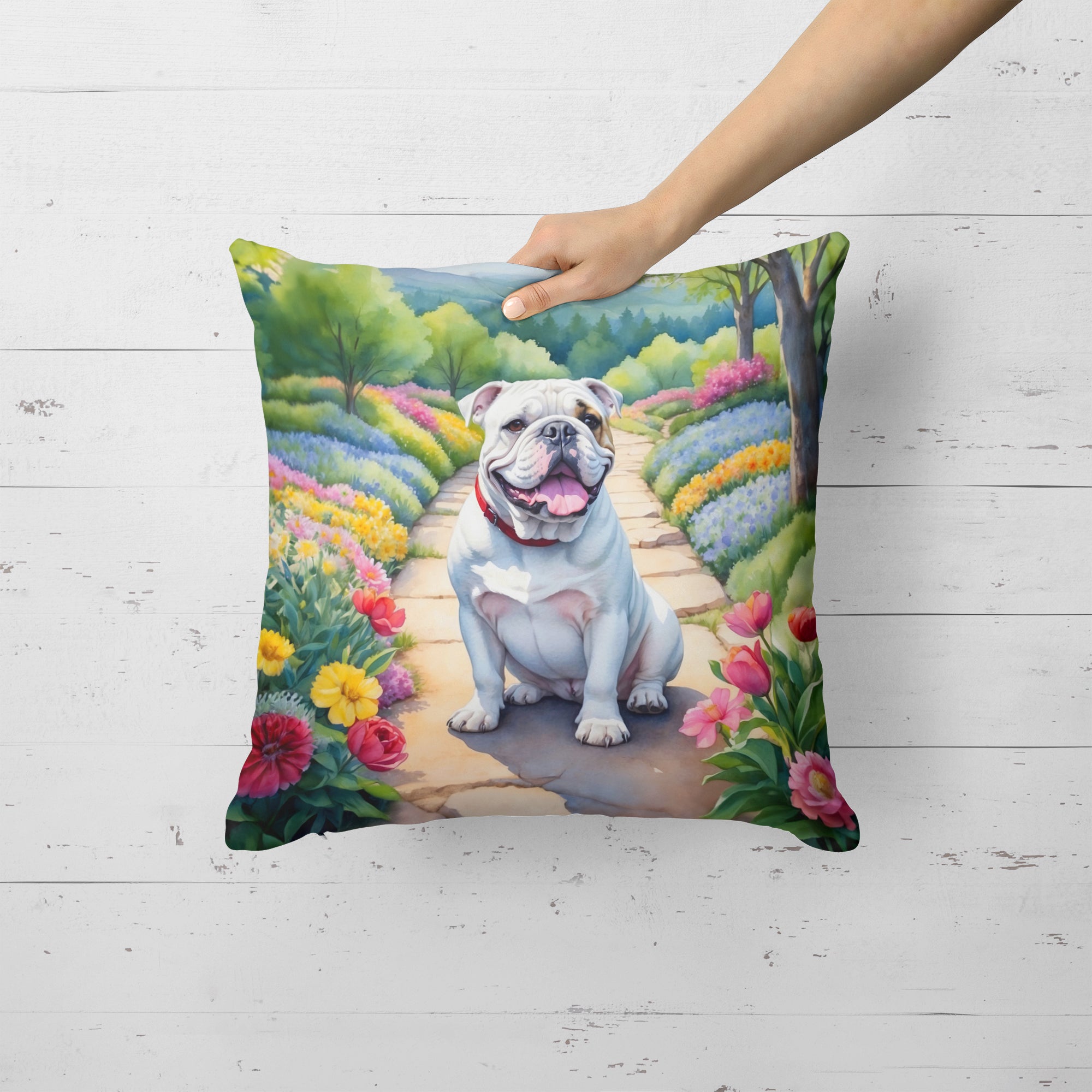 English Bulldog Spring Path Throw Pillow