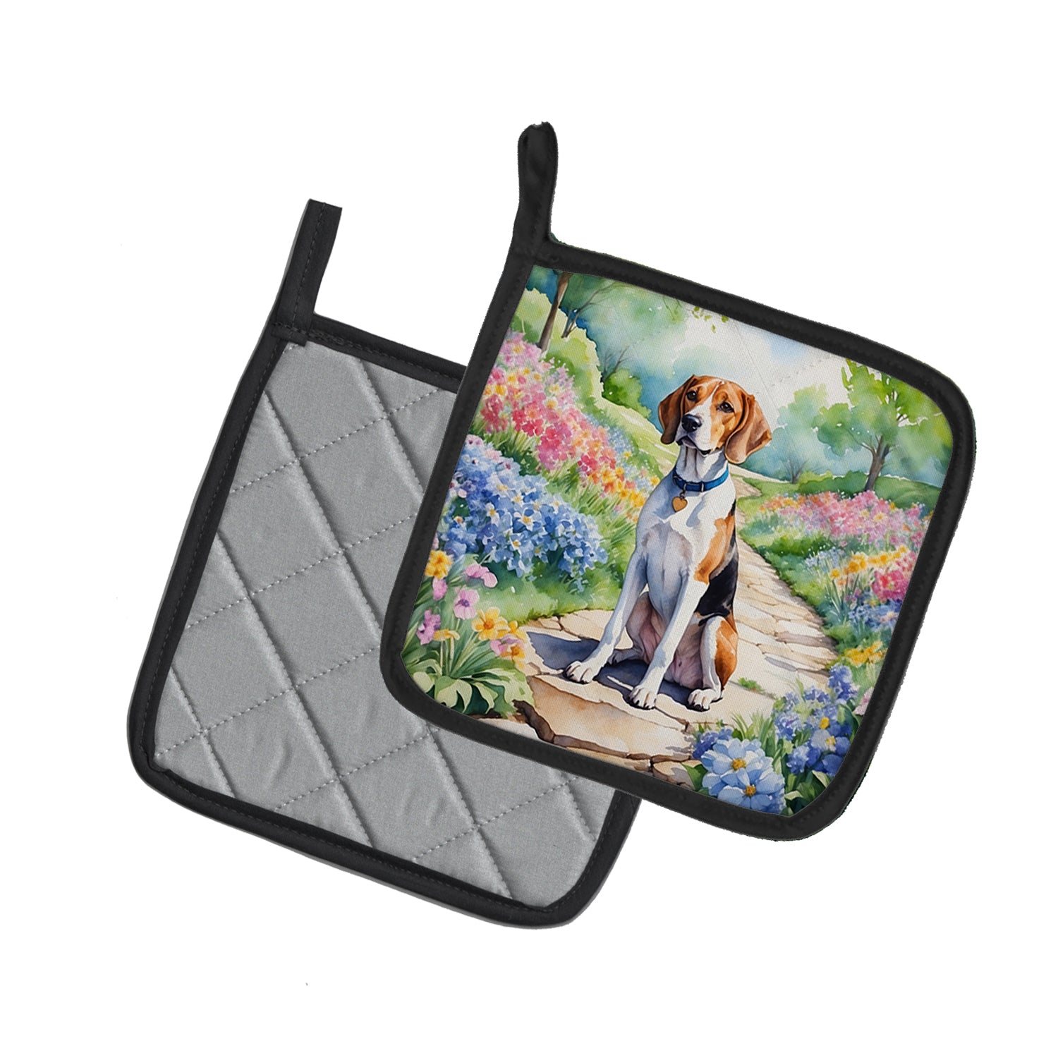 English Foxhound Spring Path Pair of Pot Holders