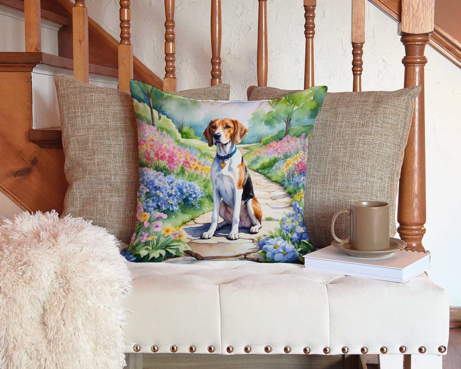 English Foxhound Spring Path Throw Pillow