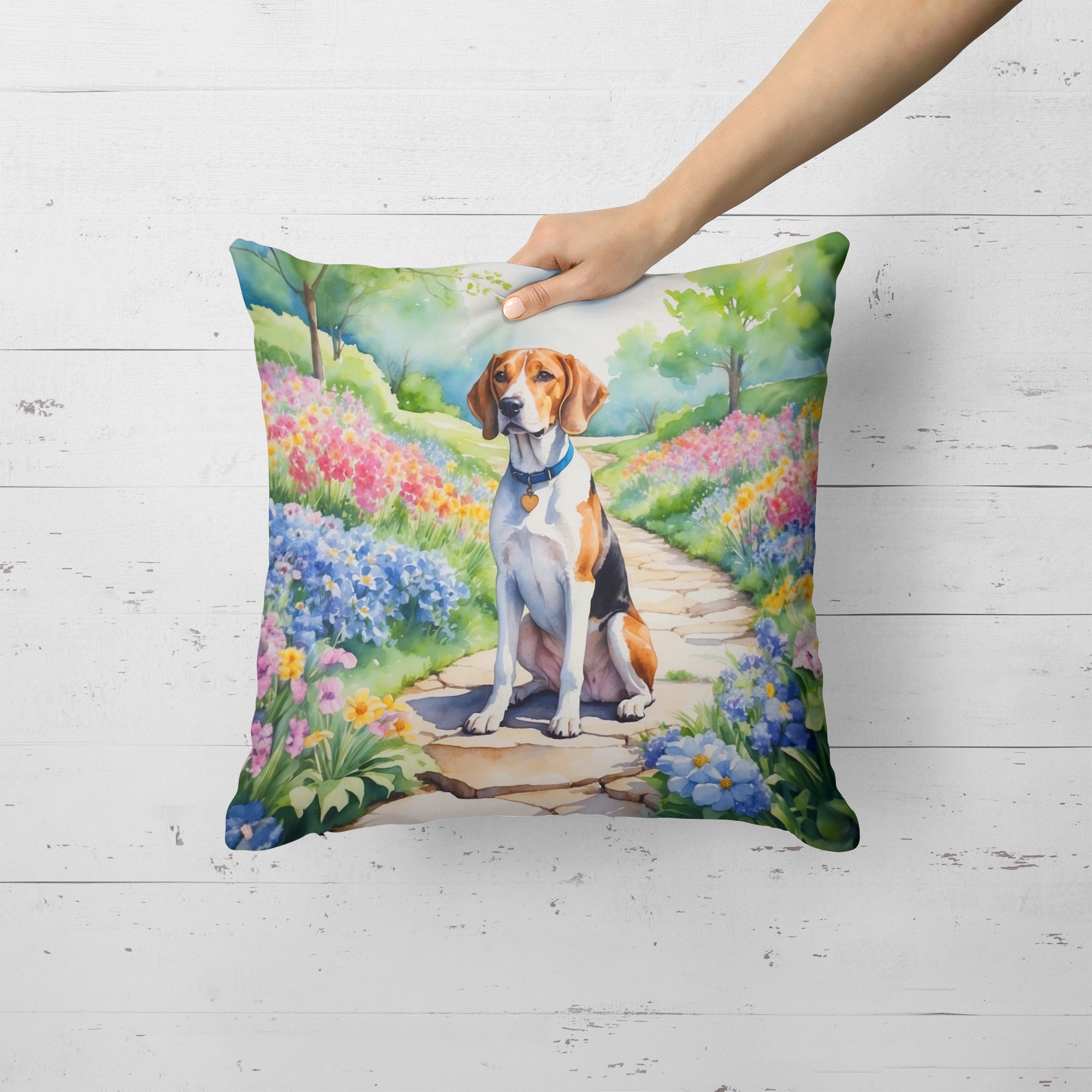 Buy this English Foxhound Spring Path Throw Pillow