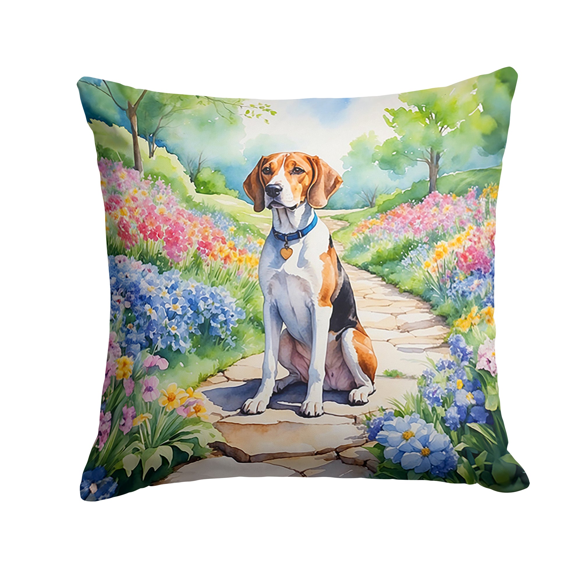 Buy this English Foxhound Spring Path Throw Pillow
