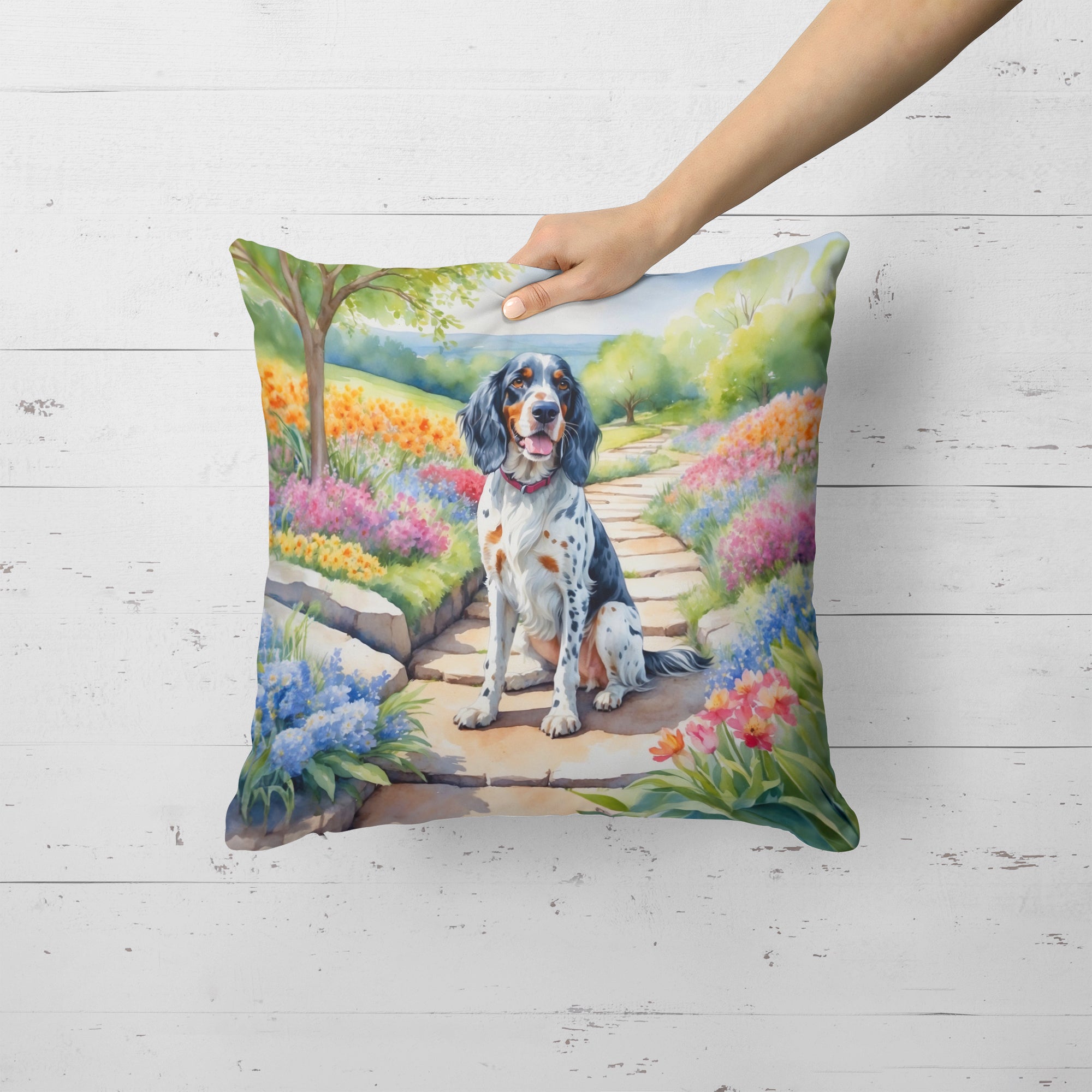 Buy this English Setter Spring Path Throw Pillow