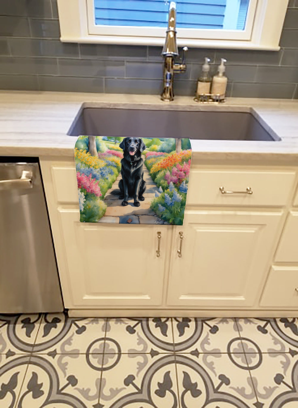 Flat-Coated Retriever Spring Path Kitchen Towel
