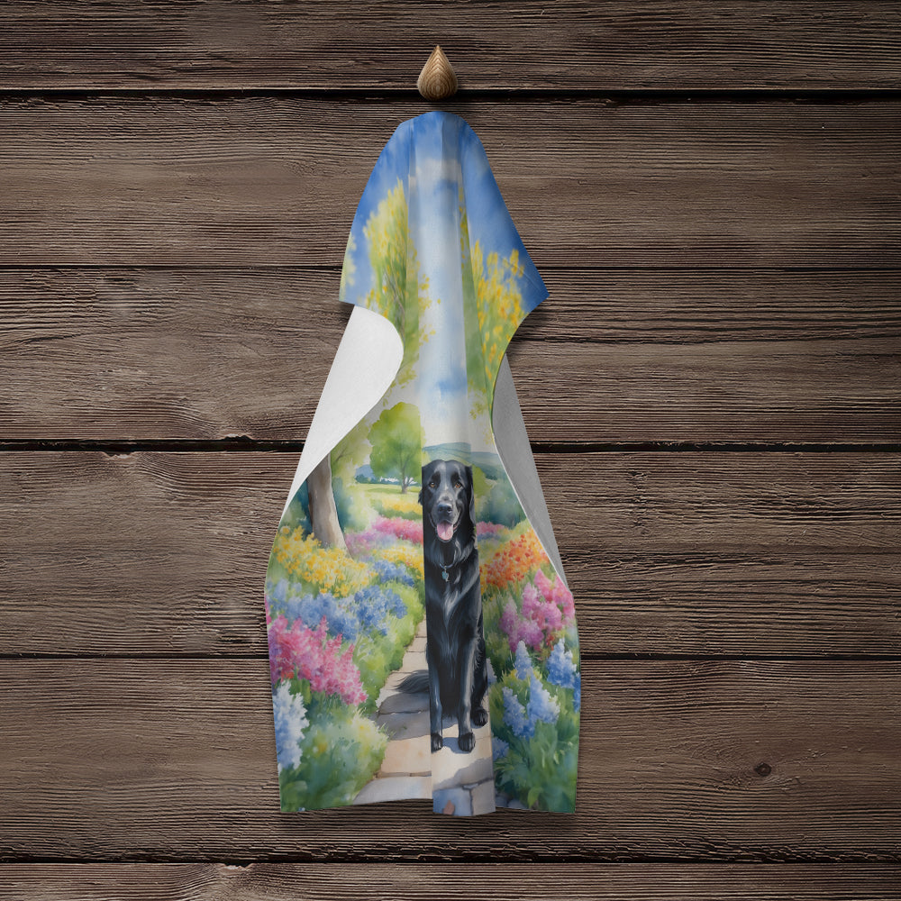 Flat-Coated Retriever Spring Path Kitchen Towel