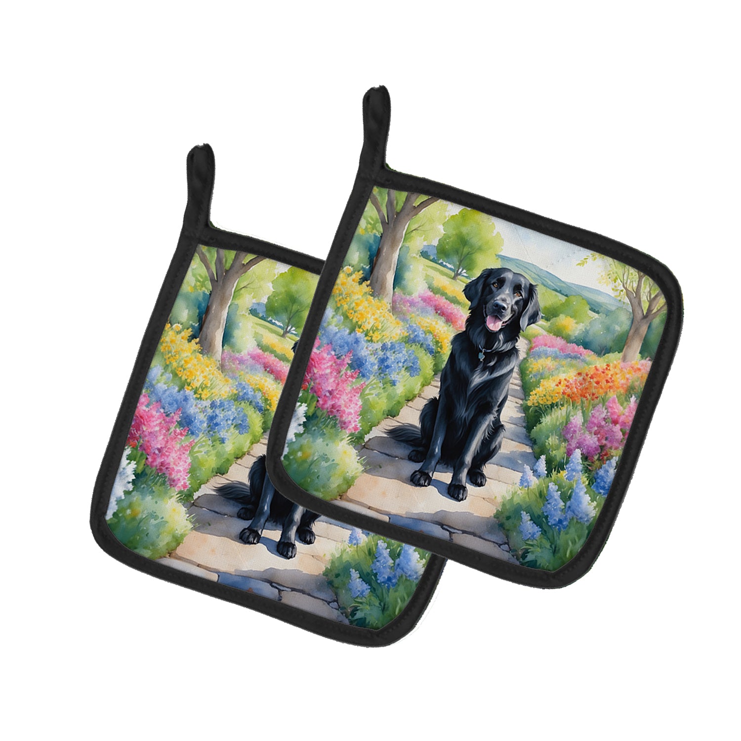 Buy this Flat-Coated Retriever Spring Path Pair of Pot Holders
