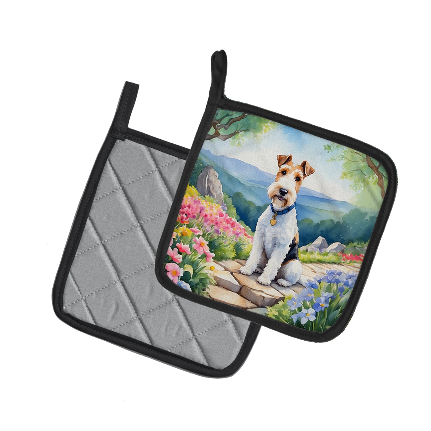 Buy this Fox Terrier Spring Path Pair of Pot Holders