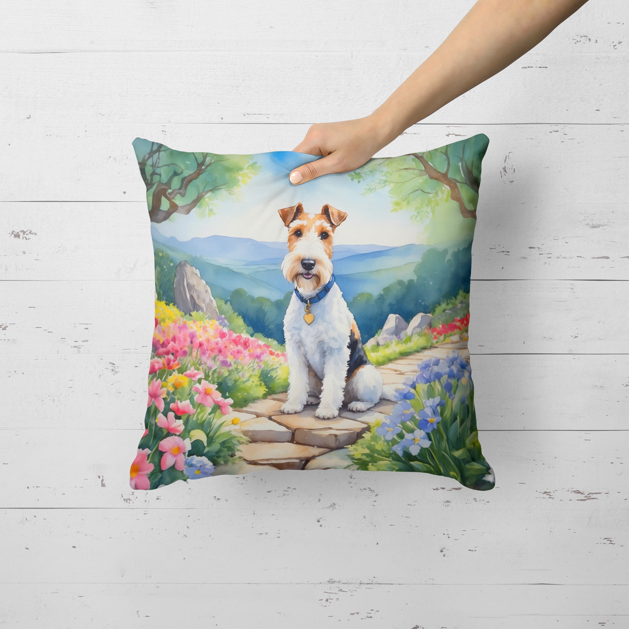 Fox Terrier Spring Path Throw Pillow