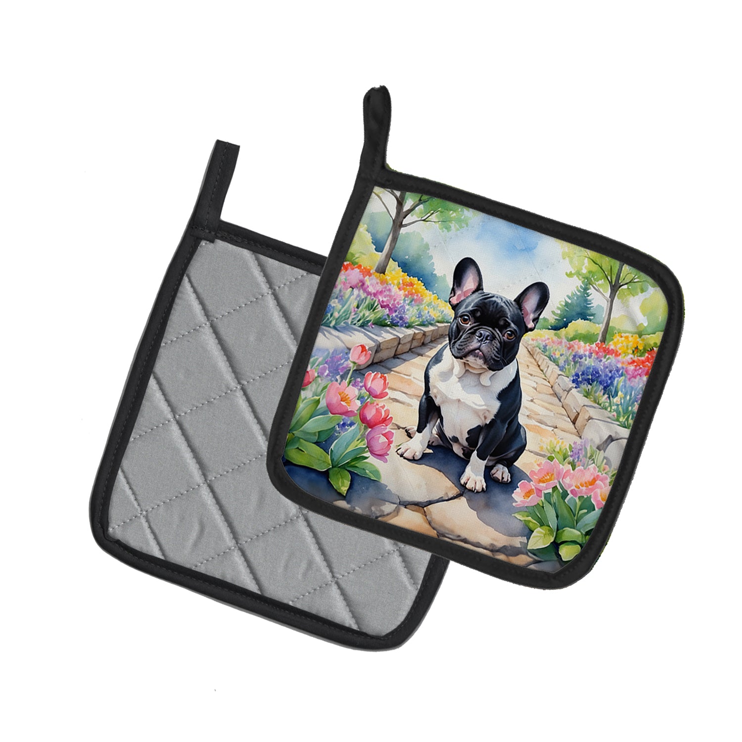 French Bulldog Spring Path Pair of Pot Holders