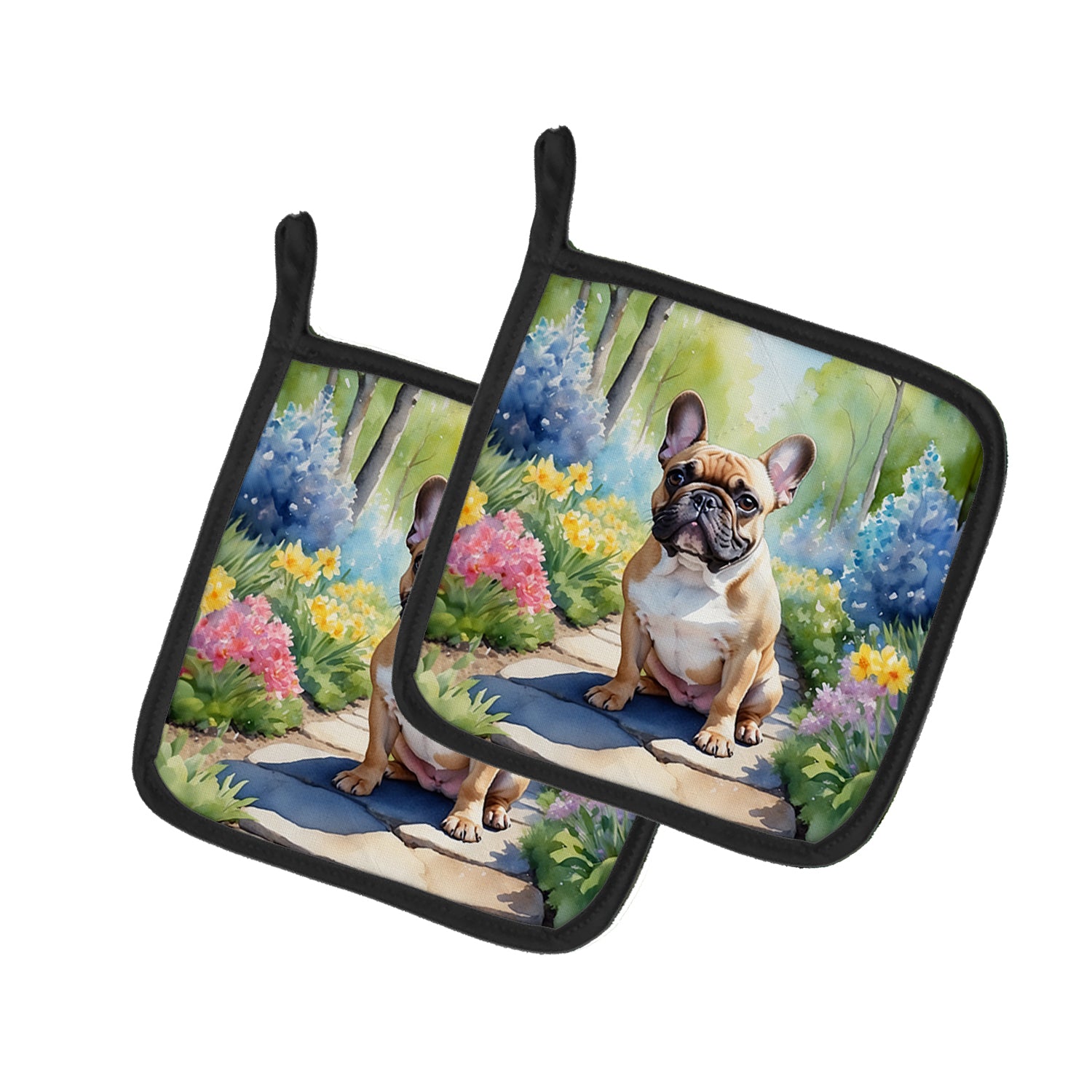 Buy this French Bulldog Spring Path Pair of Pot Holders