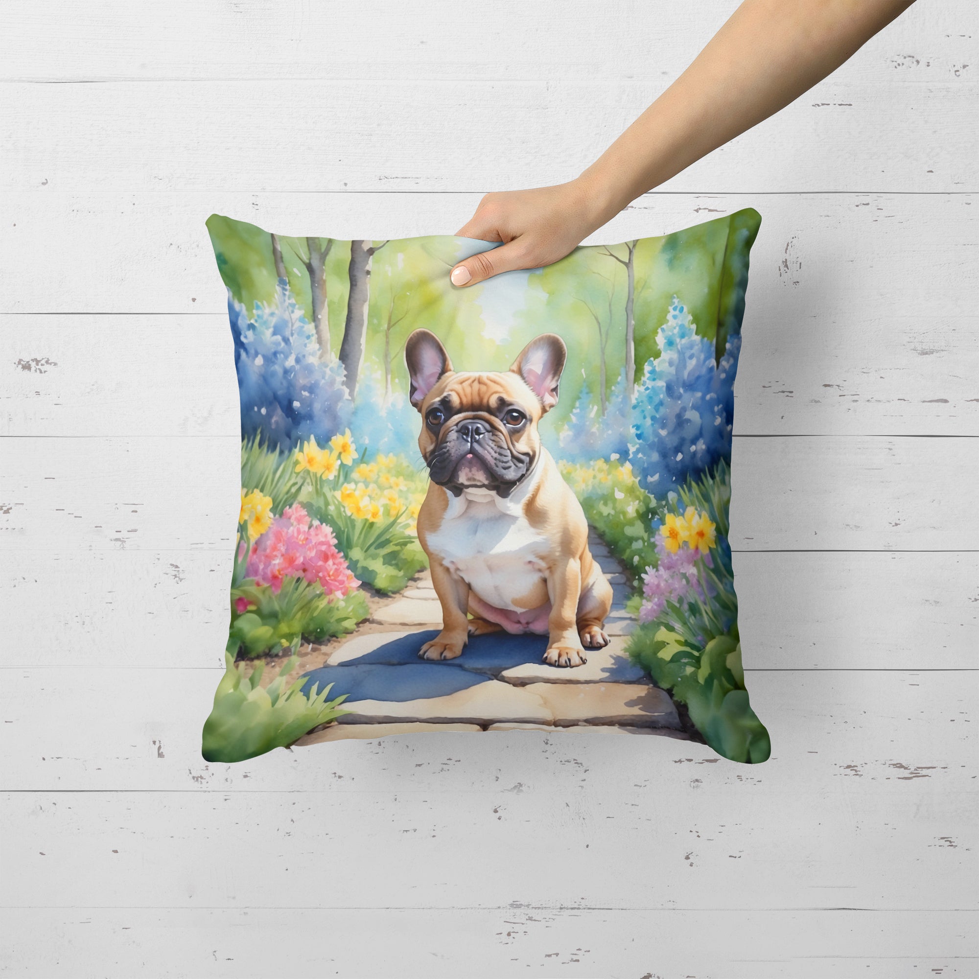 French Bulldog Spring Path Throw Pillow