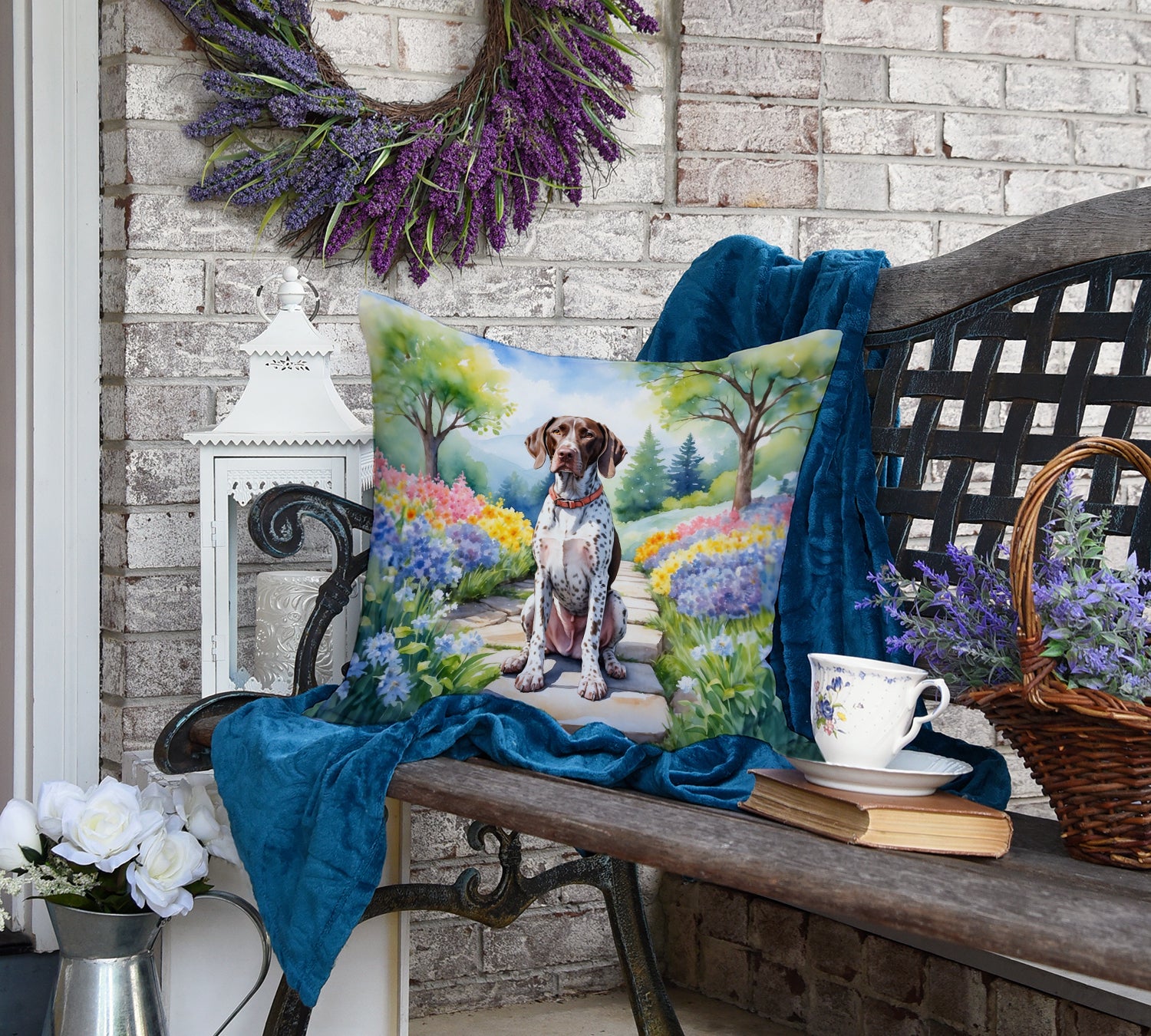 German Shorthaired Pointer Spring Path Throw Pillow